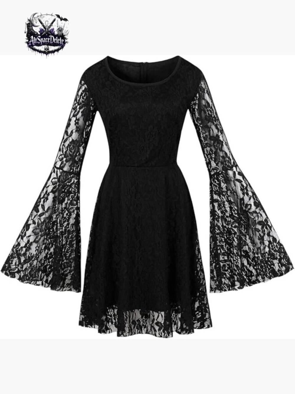 Flare Sleeve Lace Vintage Dress Fit & Flare High Waist Cocktail